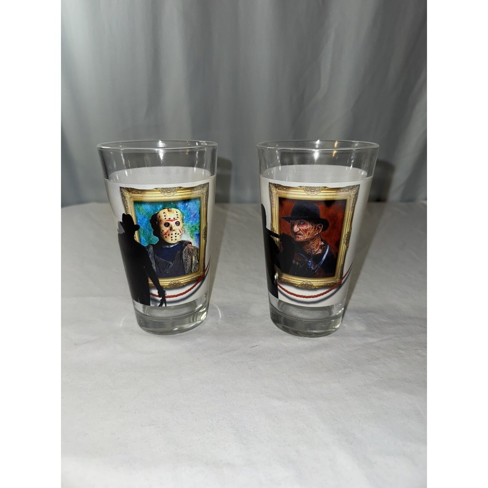 Lot Of 2 Freddy Vs. Jason Pint Drinking Glass 16 Oz New Line Productions USA HTF